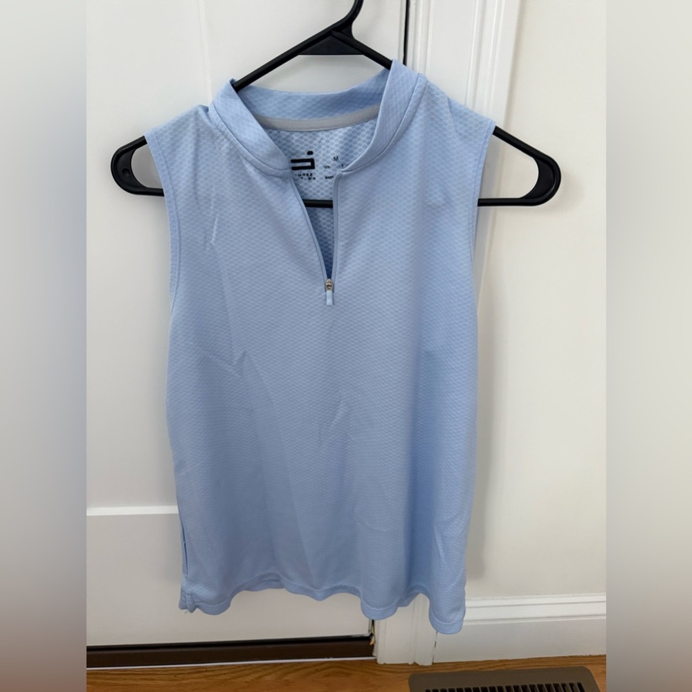 Womens Sleeveless Collarless Golf Polo Shirt with Zipper - size M